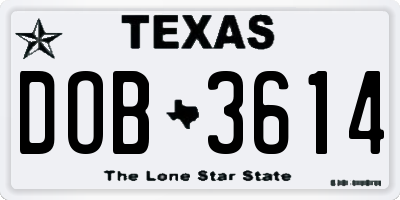 TX license plate DOB3614