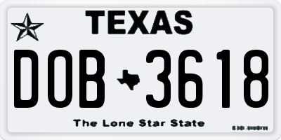 TX license plate DOB3618