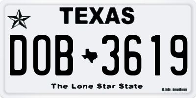 TX license plate DOB3619