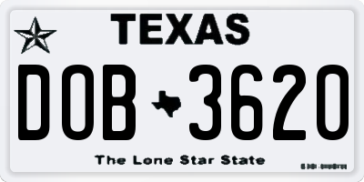 TX license plate DOB3620