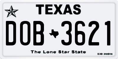TX license plate DOB3621