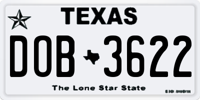 TX license plate DOB3622