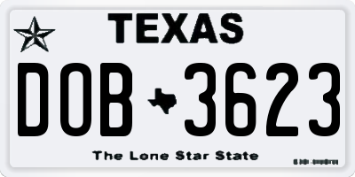 TX license plate DOB3623