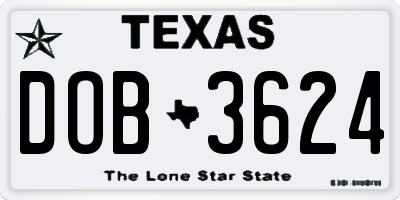 TX license plate DOB3624