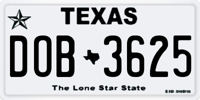 TX license plate DOB3625
