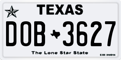 TX license plate DOB3627
