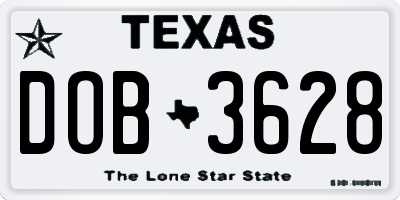 TX license plate DOB3628