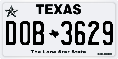 TX license plate DOB3629