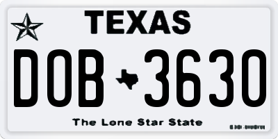 TX license plate DOB3630