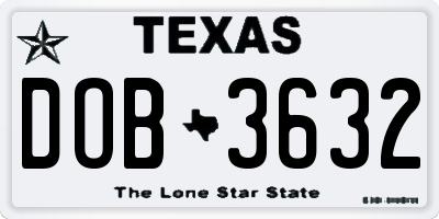 TX license plate DOB3632