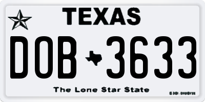 TX license plate DOB3633
