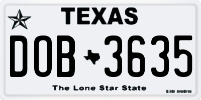 TX license plate DOB3635
