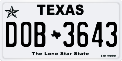 TX license plate DOB3643