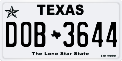 TX license plate DOB3644
