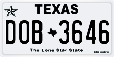 TX license plate DOB3646