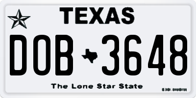 TX license plate DOB3648