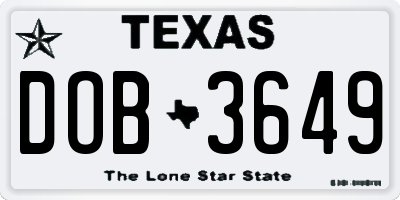 TX license plate DOB3649