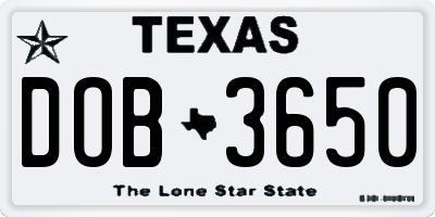 TX license plate DOB3650