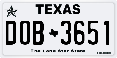 TX license plate DOB3651