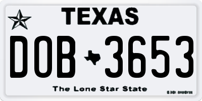 TX license plate DOB3653