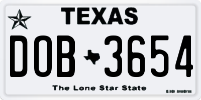TX license plate DOB3654