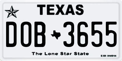 TX license plate DOB3655