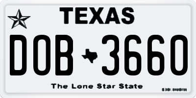 TX license plate DOB3660
