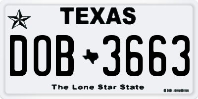 TX license plate DOB3663