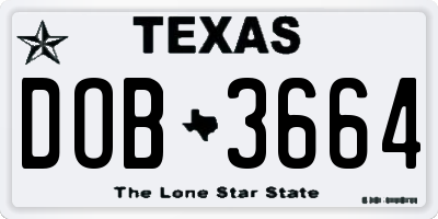 TX license plate DOB3664