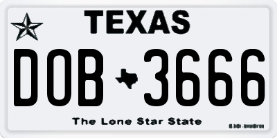 TX license plate DOB3666