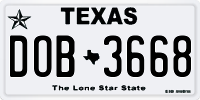 TX license plate DOB3668