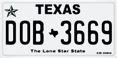 TX license plate DOB3669