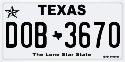 TX license plate DOB3670