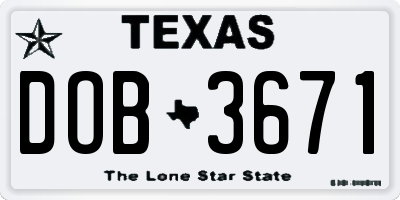 TX license plate DOB3671