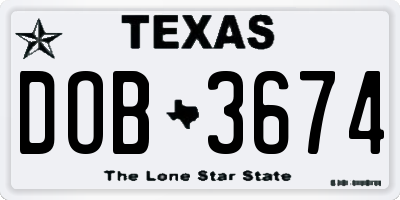 TX license plate DOB3674