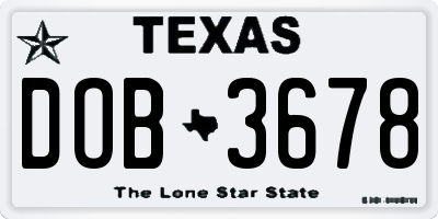 TX license plate DOB3678