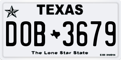 TX license plate DOB3679