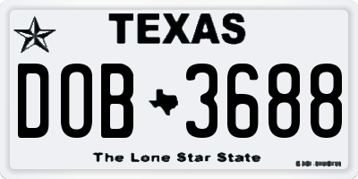 TX license plate DOB3688