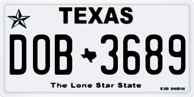 TX license plate DOB3689