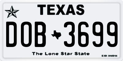 TX license plate DOB3699
