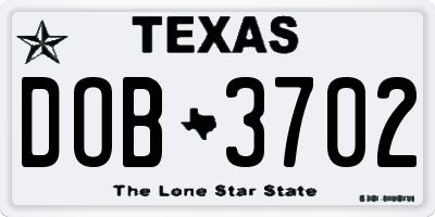 TX license plate DOB3702