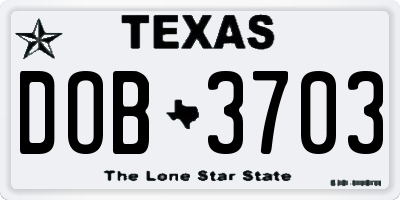 TX license plate DOB3703
