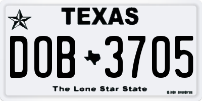 TX license plate DOB3705