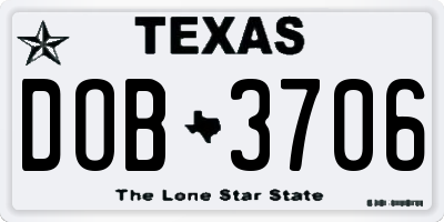 TX license plate DOB3706