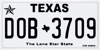 TX license plate DOB3709