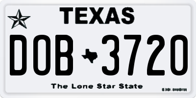 TX license plate DOB3720