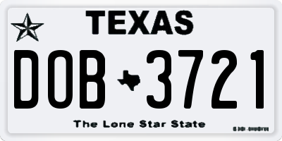 TX license plate DOB3721