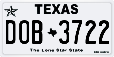 TX license plate DOB3722
