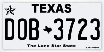 TX license plate DOB3723