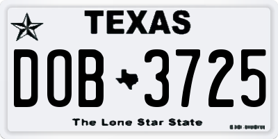 TX license plate DOB3725